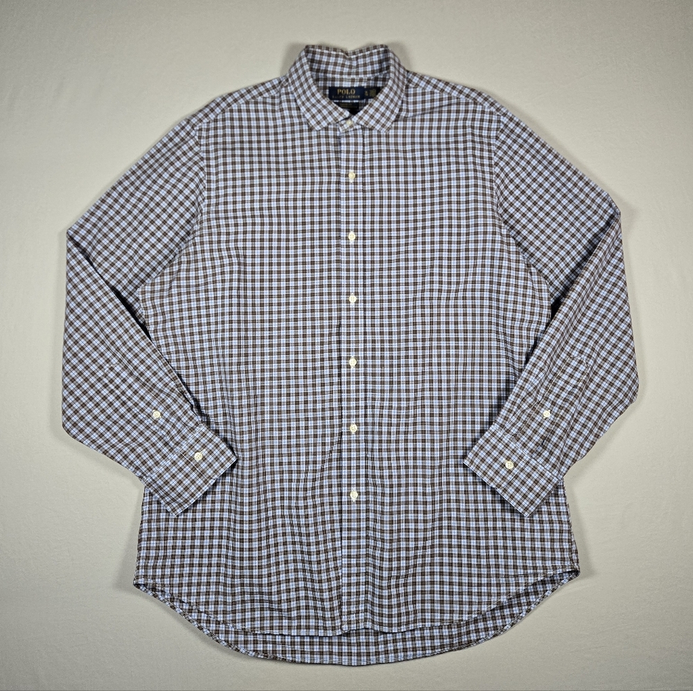 Polo Ralph Lauren Men's XL Plaid Button-Down Dress Shirt Blue White Classic Fit